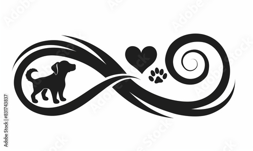 logo illustration vectorielle, pour animalerie, vétérinaire et tout métier en relation avec les animaux. Silhouette chien, signe infini, cœur et une empreinte de chien. Amour inconditionnel photo