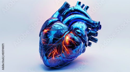 3D Illustration Of A Heart With Glowing Veins And Arteries. photo