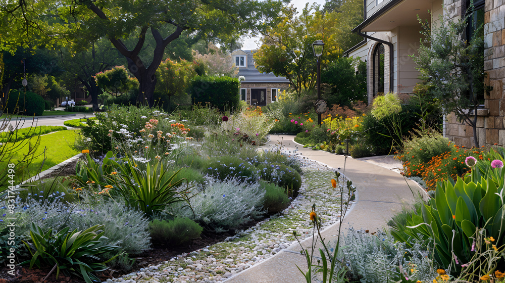 Obraz premium A beautiful garden with a stone path ,generative ai