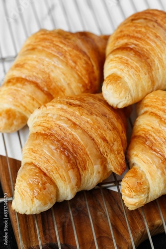 Wallpaper Mural Crispy croissants baked on a wooden board, breakfast, white table, Romania Torontodigital.ca
