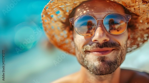 Man enjoying a day at the beach, soaking up sun and relaxation photo