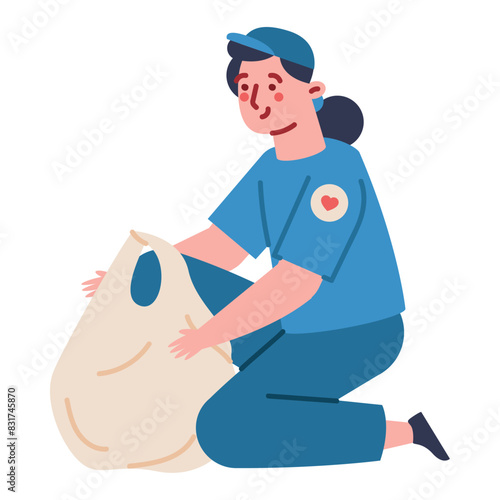 volunteer woman with donation things