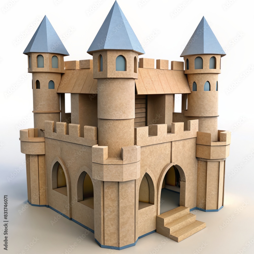 3D Render of a Cardboard Castle Playhouse, on isolated white background, Generative AI 3D Render of a Cardboard Castle Playhouse, on isolated white background, Generative AI