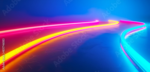 Abstract vibrant line curve.speed neon lighting luminous lines. colorful flowing design background.