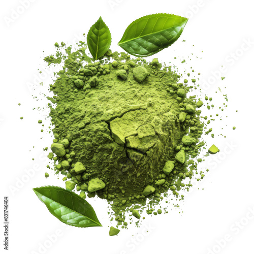 Green matcha powder isolated on white background