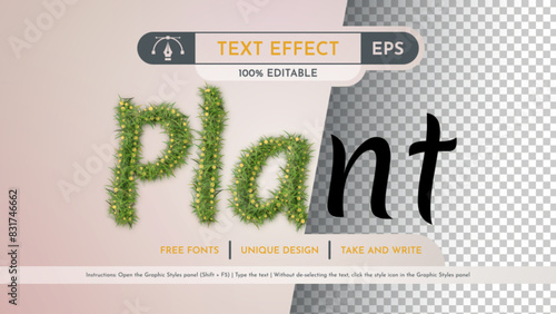Plant Text Effect, Graphic Style. Vector Mockup and Template. Slogan and Brand Company.