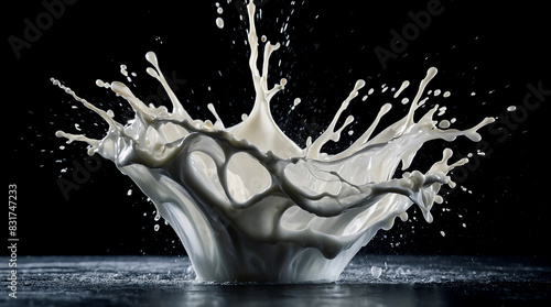 milk splashes isolated against various colored backgrounds. Use lighting and shadow to enhance the three-dimensional quality