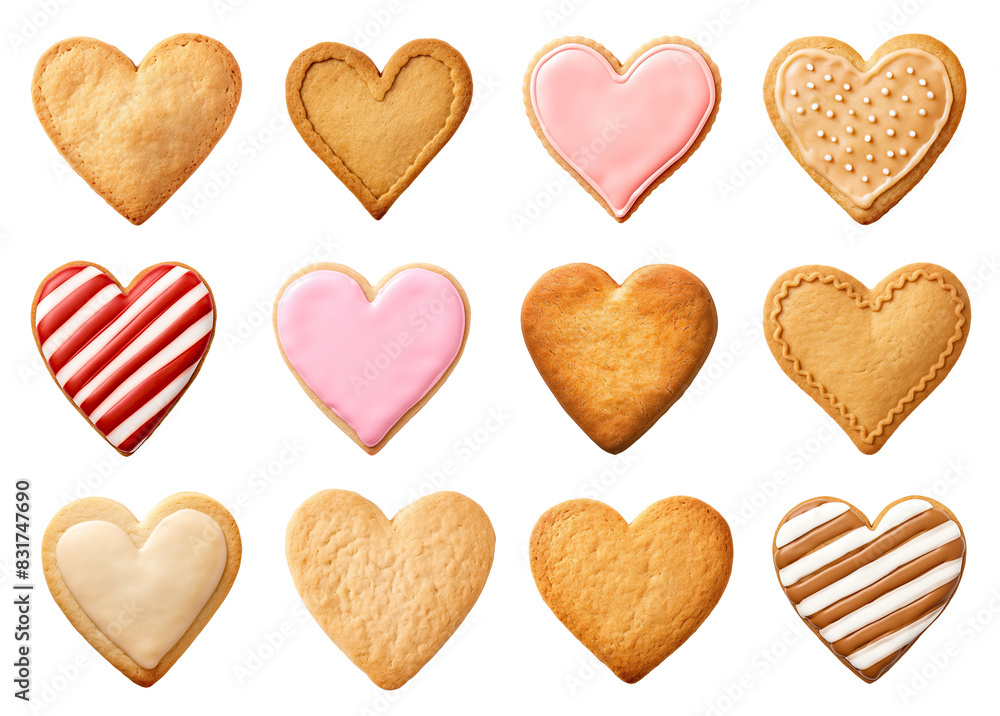 Set of heart shaped cookies isolated on transparent background Set of heart shaped cookies isolated on transparent background