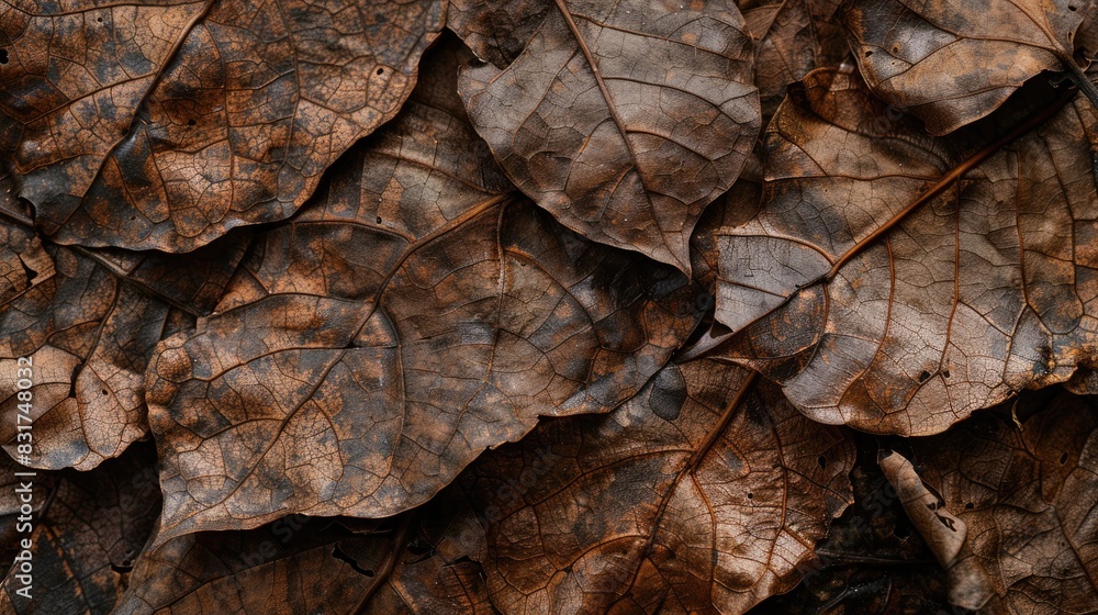 Natural and dirty appearance of dried leaves in a close up photograph