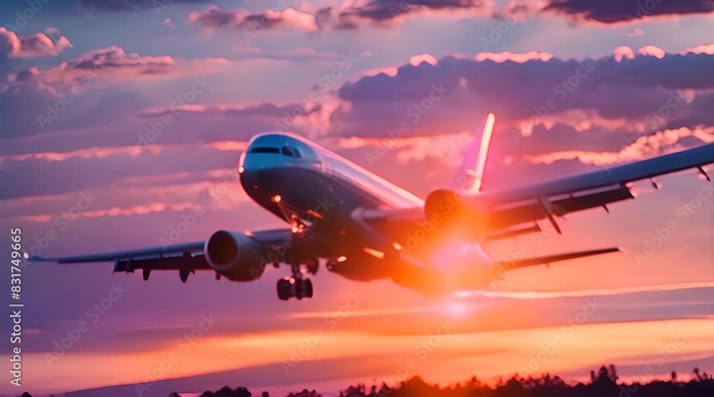 Sunset Ascension: Majestic Airplane Takes Off into the Golden Horizon Sunset Ascension: Majestic Airplane Takes Off into the Golden Horizon