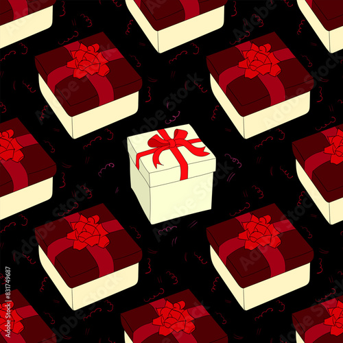Seamless background of hand-painted gift boxes
