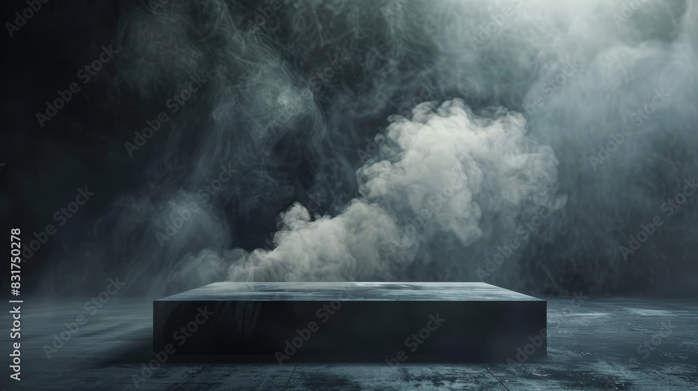 Dark pedestal crowned with an ethereal cloud in mystical scenery Dark pedestal crowned with an ethereal cloud in mystical scenery