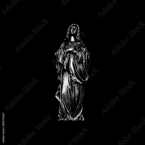 virgin mary figure hand drawing vector isolated on black background.