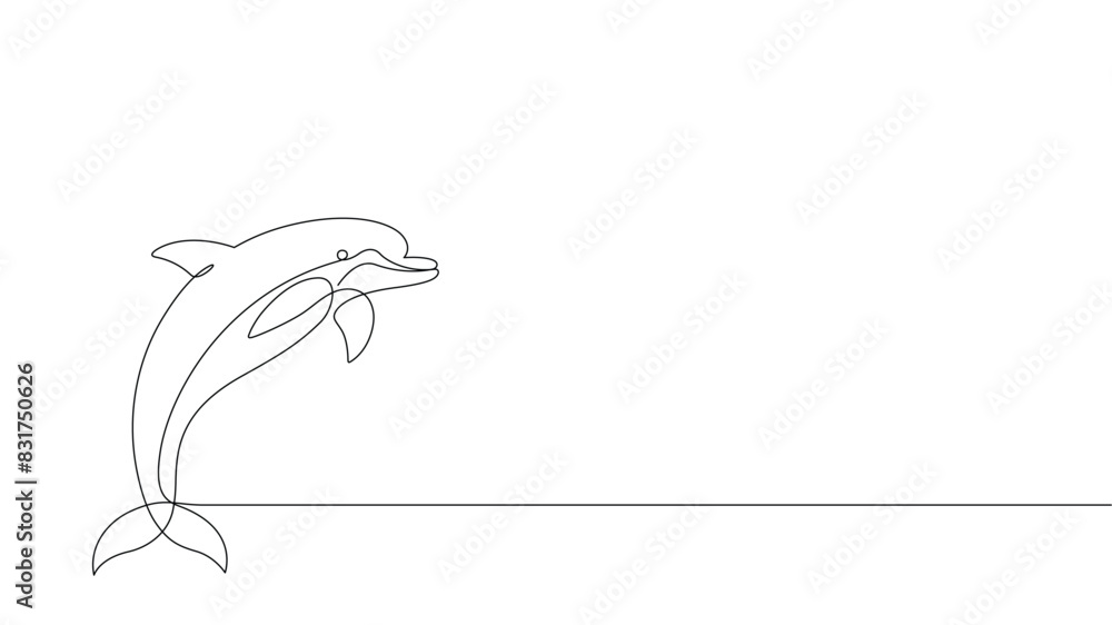 Fototapeta premium One line drawing jumping dolphin for world oceans day concept