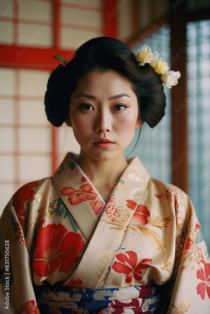 a beautiful woman in a traditional Japanese kimono a beautiful woman in a traditional Japanese kimono