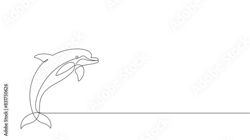 One line drawing jumping dolphin for world oceans day concept
