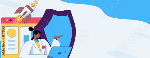 Business network security character flat vector concept operation hand drawn illustration
