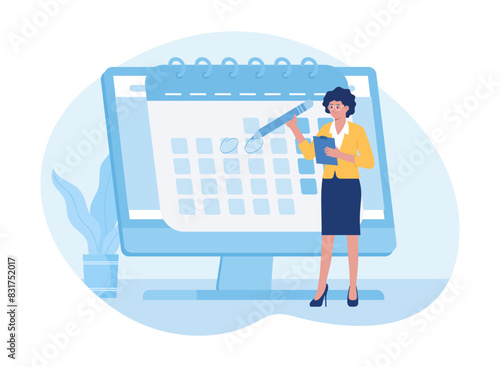 a woman manages time concept  flat illustration