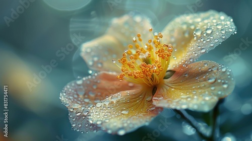 A close-up shot of a delicate flower, its petals glistening with morning dew, showcasing the intricate beauty of nature in stunning clarity.