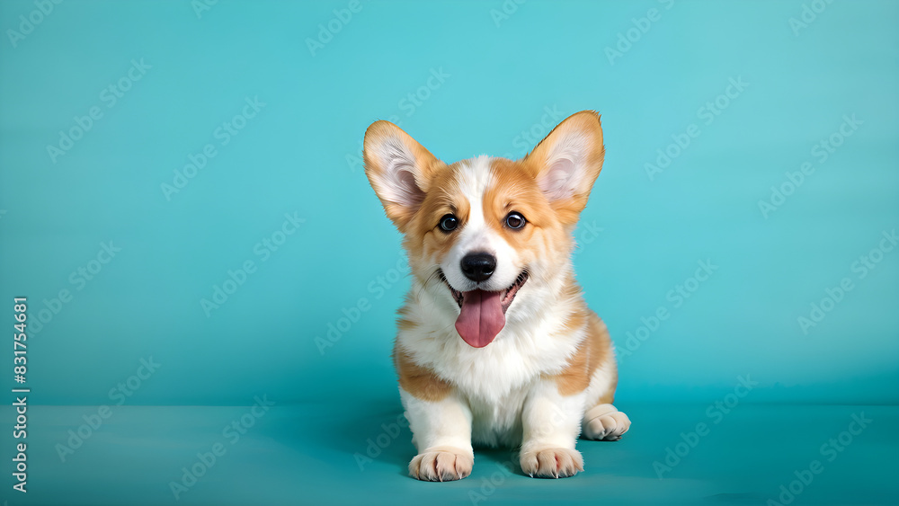 happy Puppy Welsh Corgi 14 Weeks old, dog winking, panting and sitting isolated on white happy Puppy Welsh Corgi 14 Weeks old, dog winking, panting and sitting isolated on white