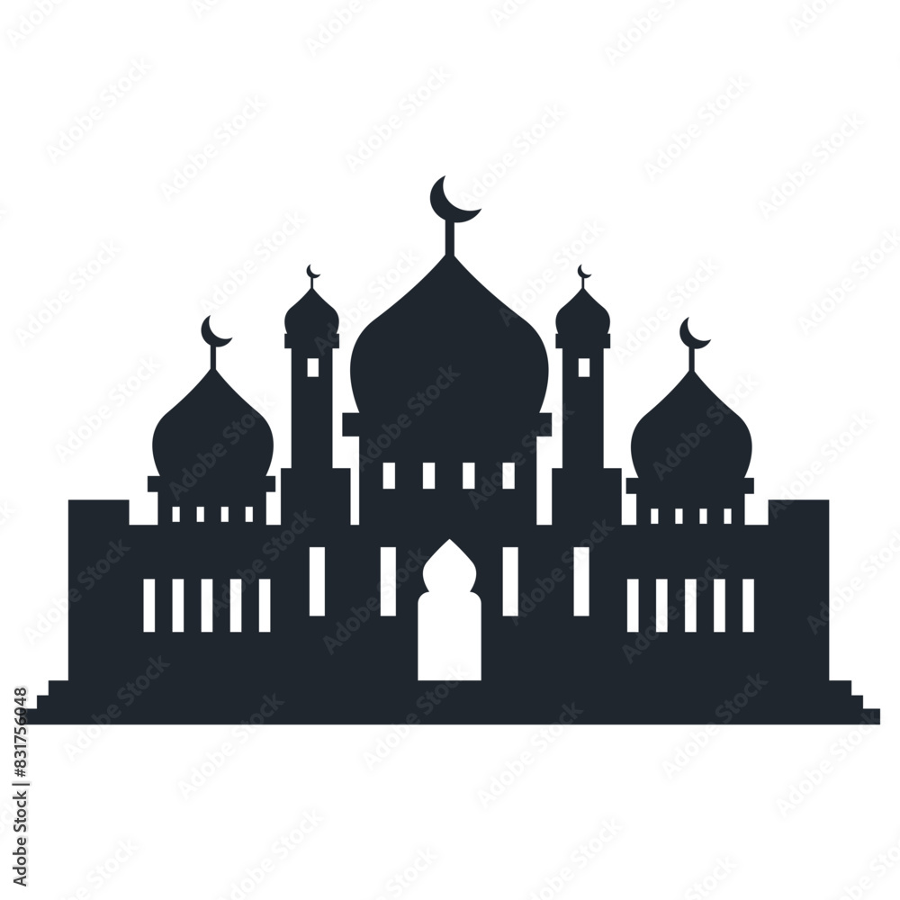 Muslim Mosque Silhouette Vector Illustration. Isolated on White Background.