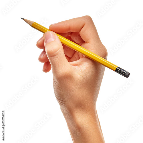 hand pose writing with pencil on transparent background