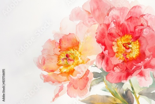 Wallpaper Mural A painting depicting two pink peonies against a white background Torontodigital.ca