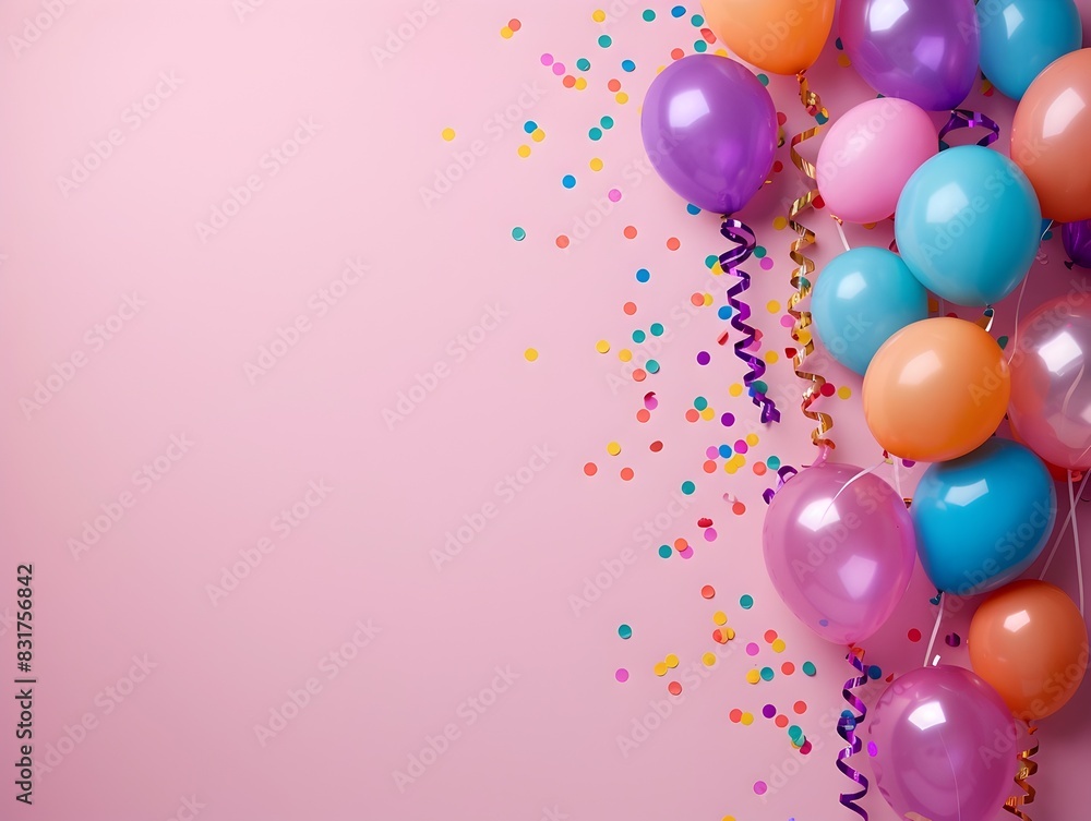 Carnival Atmosphere Fills Minimalist Pink Background with Balloons and Streamers