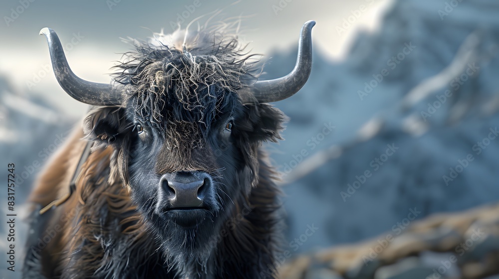 yak facing the blurred background yak facing the blurred background