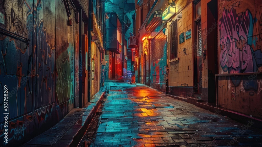 Fototapeta premium Dynamic Urban Exploration: Exploring hidden alleys and vibrant street scenes