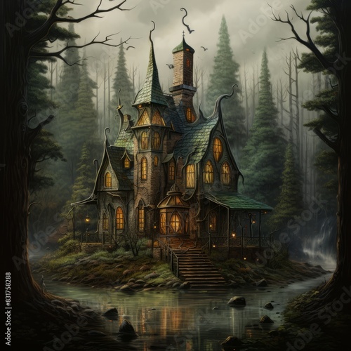 Twilight Tranquility The Rustic Forest Home. © ART IMAGE DOWNLOADS