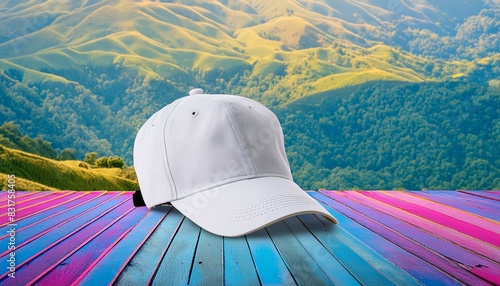White cap mockup on green background, high-quality PNG. photo
