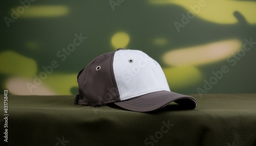 White blank cap with green background mockup, PNG file. photo