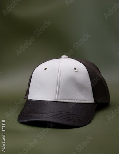 PNG image of a white cap mockup against a green backdrop. photo