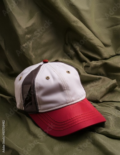 PNG mockup of a white blank cap on a green background. photo