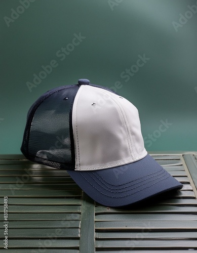 White blank cap mockup with green background, PNG format. photo