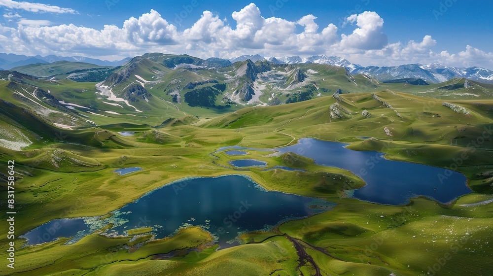 Scenic Aerial View of Altay Mountains with Lush Valleys and Rivers, Chinese Natural Landscape Photography