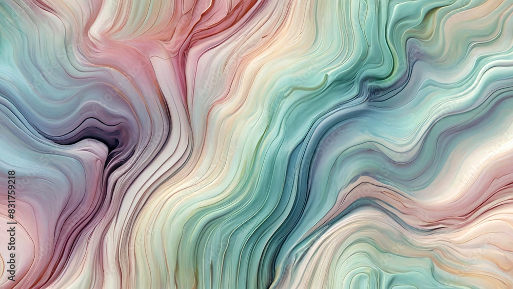 Fototapeta premium Abstract gentle soft pastel colors wavy backdrop, 3d background, abstract airy composition. Generative AI.