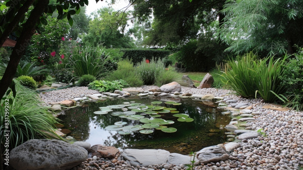 Peaceful Zen Garden with Tranquil Pond: Serene beauty and contemplative atmosphere Peaceful Zen Garden with Tranquil Pond: Serene beauty and contemplative atmosphere