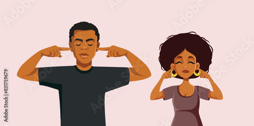 Couple Not Communicating Being in Fighting Terms Vector Cartoon. Unhappy husband and wife arguing with each other being passive aggressive 
