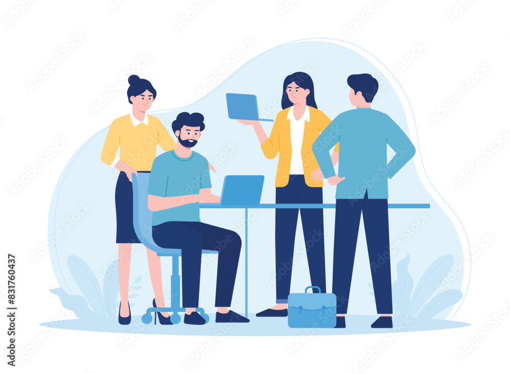Colleagues working together on project trending concept flat illustration Colleagues working together on project trending concept flat illustration