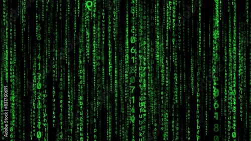 Futuristic matrix code background. Cyberpunk matrix code falling animation. Matrix rain code background. Seamless loop 