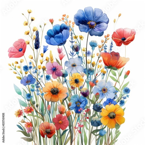 Watercolor painting of a field of colorful wildflowers. © CALMANDRELAX STUDIO