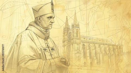 Wallpaper Mural Bishop's Robes of St. William of York at 12th-Century English Cathedral, Biblical Illustration, Beige Background, Copyspace Torontodigital.ca