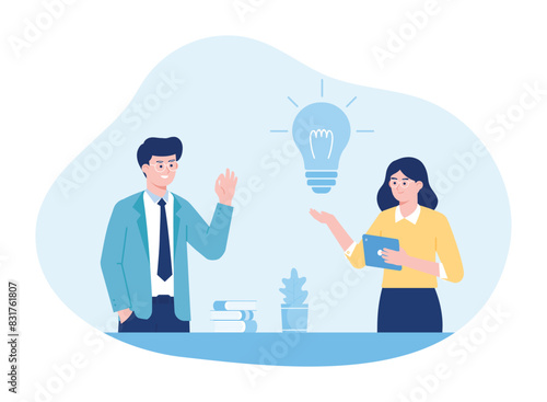 employee working in office interior workplace concept flat illustration