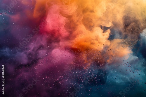 A puff of powdered pigments dispersing into an ethereal  colorful mist