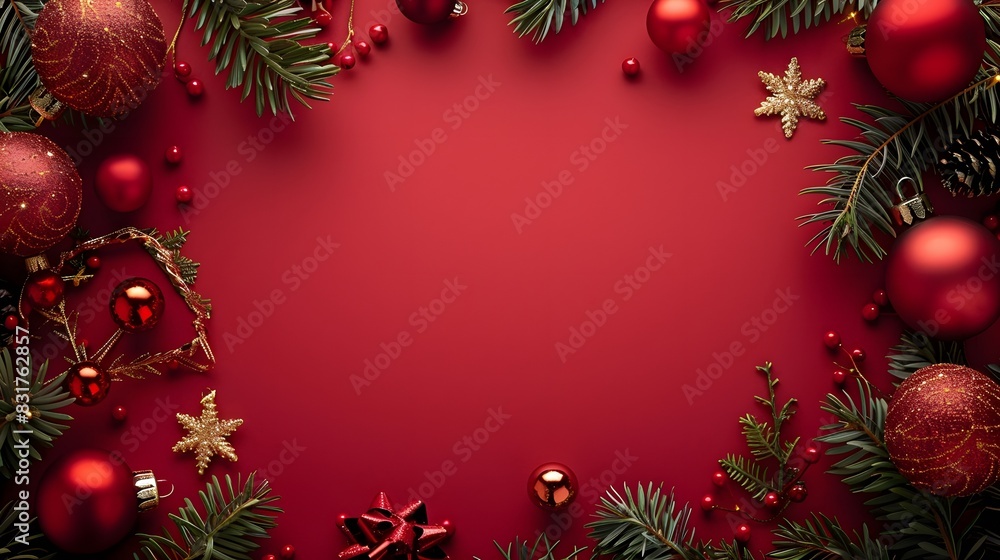 Merry Christmas sign banner frame with empty space and festive decoration