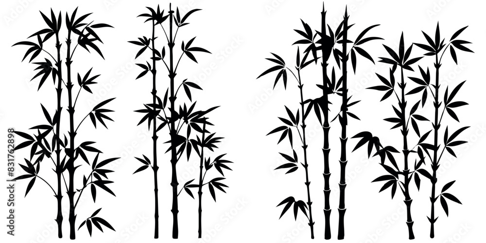 Naklejka premium bamboos vector silhouettes white background
