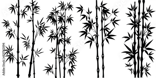 bamboos vector silhouettes white background