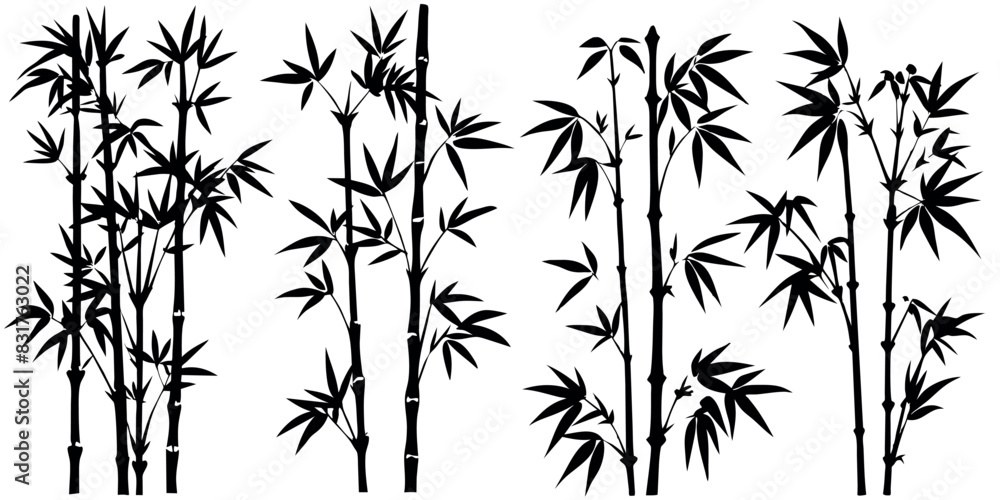 Naklejka premium bamboos vector silhouettes white background
